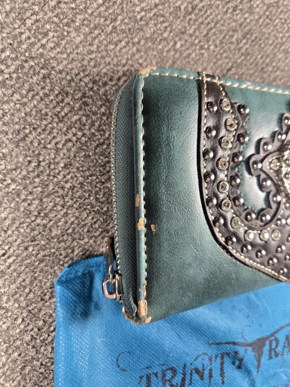 Trinity Teal Zip Wallet with Black Studded Western Accent
